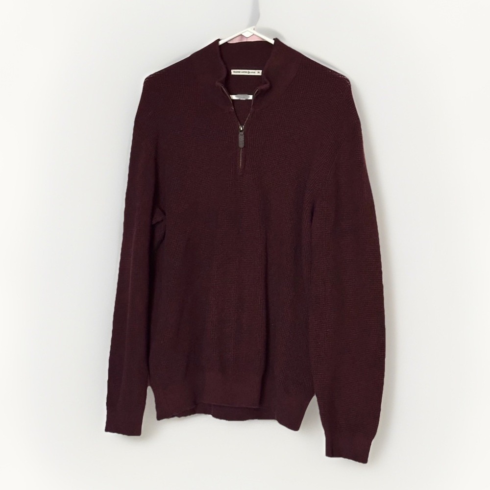 Marine Layer Quarter Zip Sweater‎ Mens XL Burgundy Waffle Knit Stretch Pullover